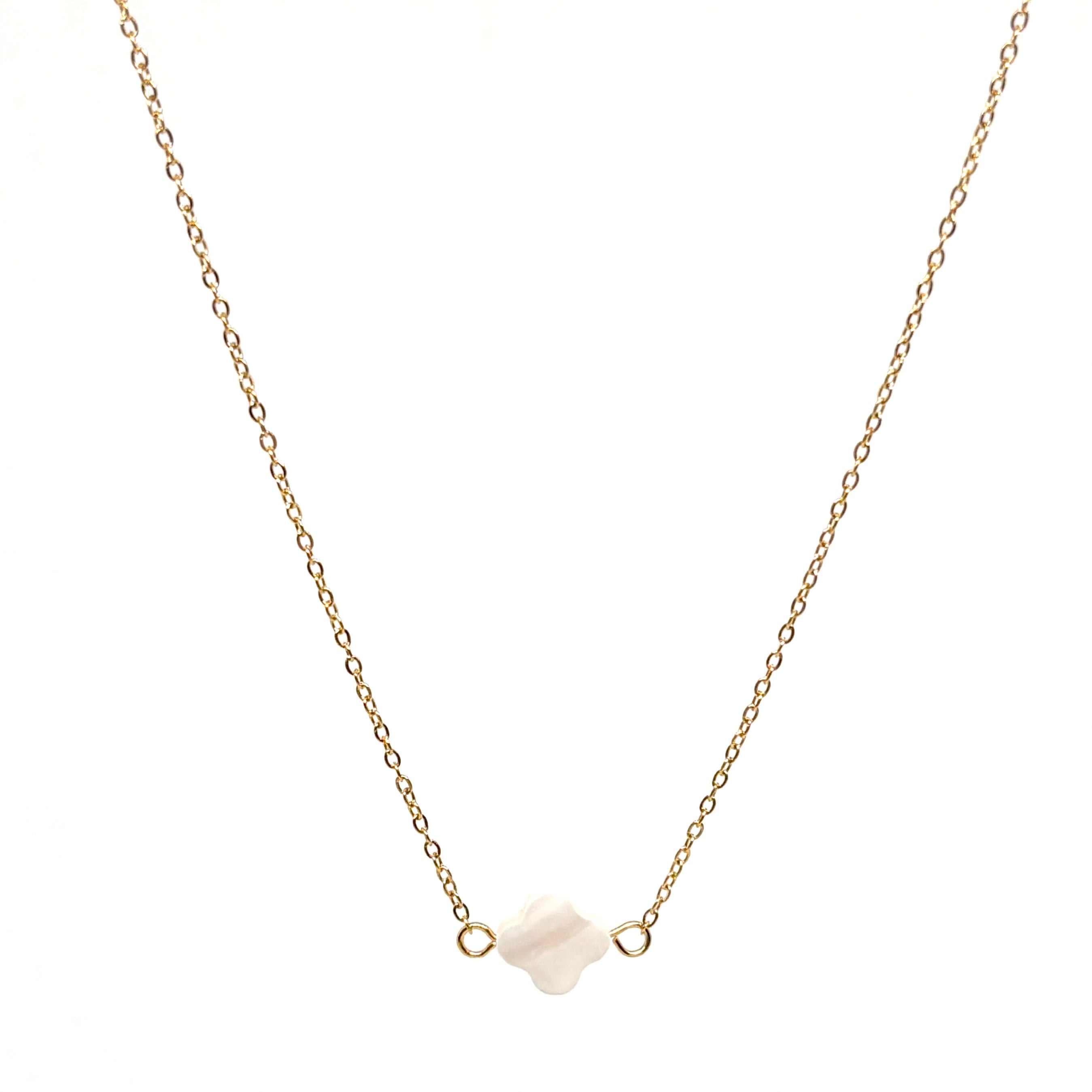 collier femme en acier inoxydable doré avec pendentif trèfle en nacre blanche, chaîne fine 39 +5 cm, bijou porte-bonheur élégant à offrir